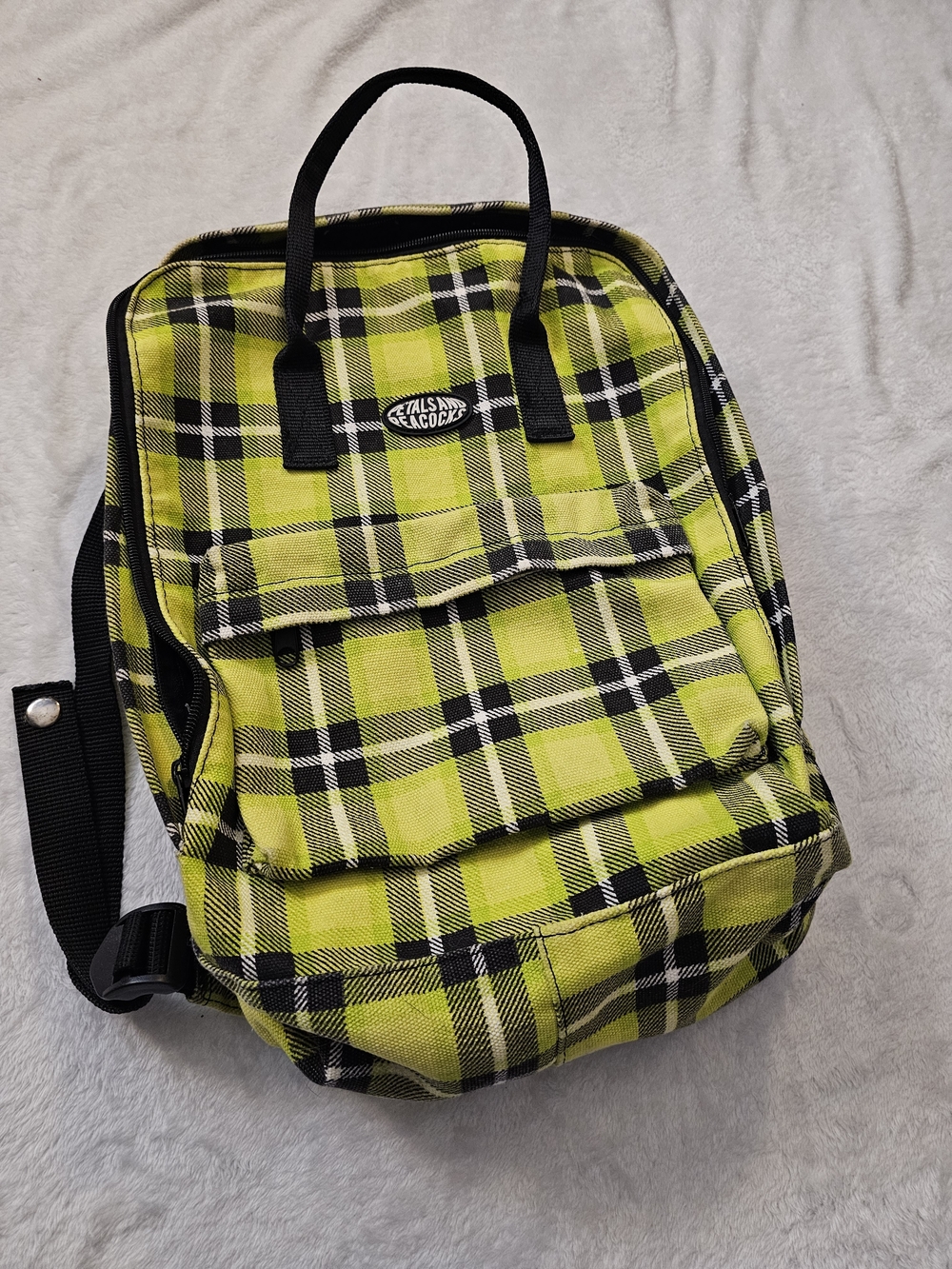 Neon And Black Plaid Backpack